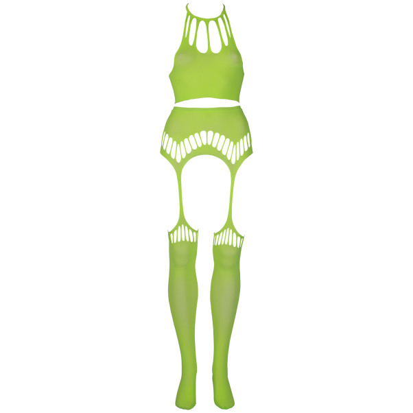 Ouch! Glow in The Dark Neon Green Crop Top met Jarretelkousen Plus Size